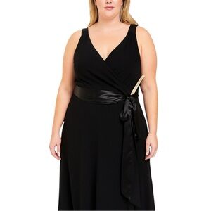 Evan-Picone Black Sleeveless Midi Dress with Satin Waist Tie Size 16 NWT